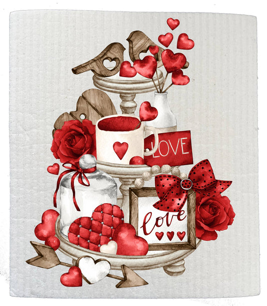 HOME: SWEDISH DISHCLOTHS Love Red Hearts 3 Tier Tray SWEDISH DISH CLOTHS