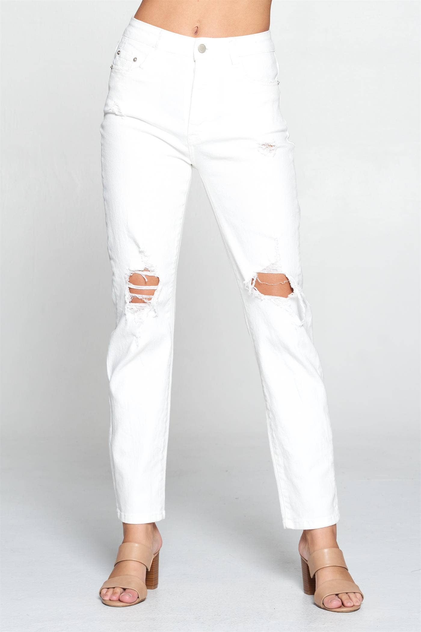 JEANS: White - High Rise Mom Jeans