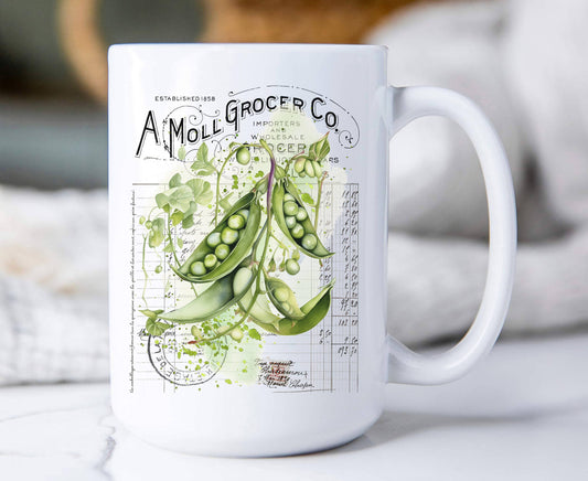 HOME: Coffee Mug Vintage Farmhouse Peas Pods Vegetables Coffee Mug