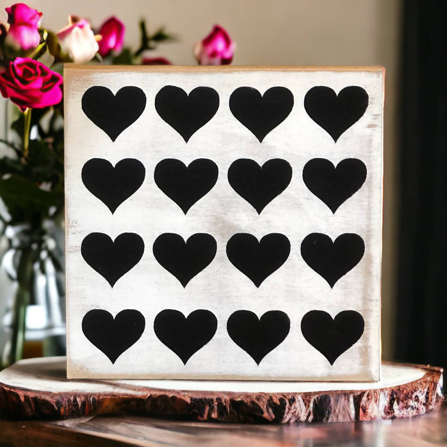 Hearts Rustic Farmhouse Wood Sign