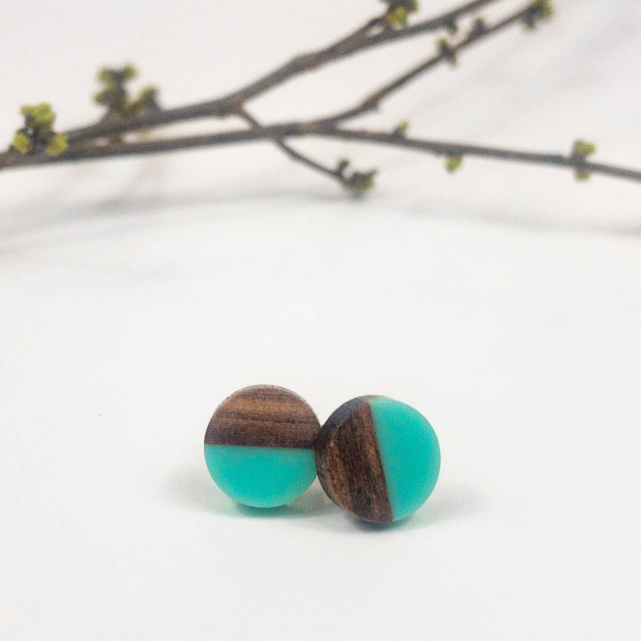 JEWELRY: Aqua Boho Wood Stud Posts + Wood Resin Studs + Minimalist