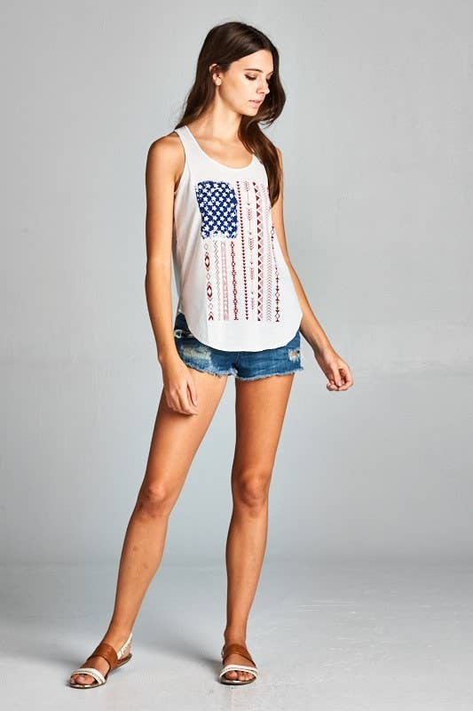TOPS: 4th of July American flag print graphic tank tops
