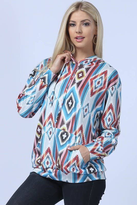 SWEATSHIRT: MANDY AZTEC PRINT FRENCH TERRY HOODIE
