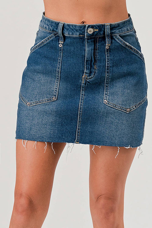 JEANS/BOTTOMS: RAW HEM DENIM MINI SKIRT
