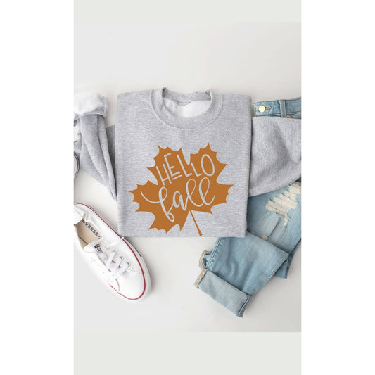 MUST HAVE SWEATSHIRT: Hello Fall Leaf Graphic Fleece Sweatshirt