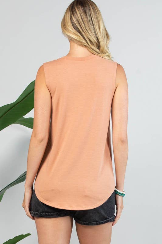 KRISTEN BOOT STITCH VINYL GRAPHIC SLEEVELESS TOP
