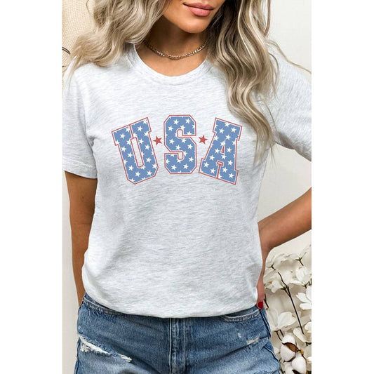 GRAPHIC TEE: Starred USA Patriotic Graphic Tee