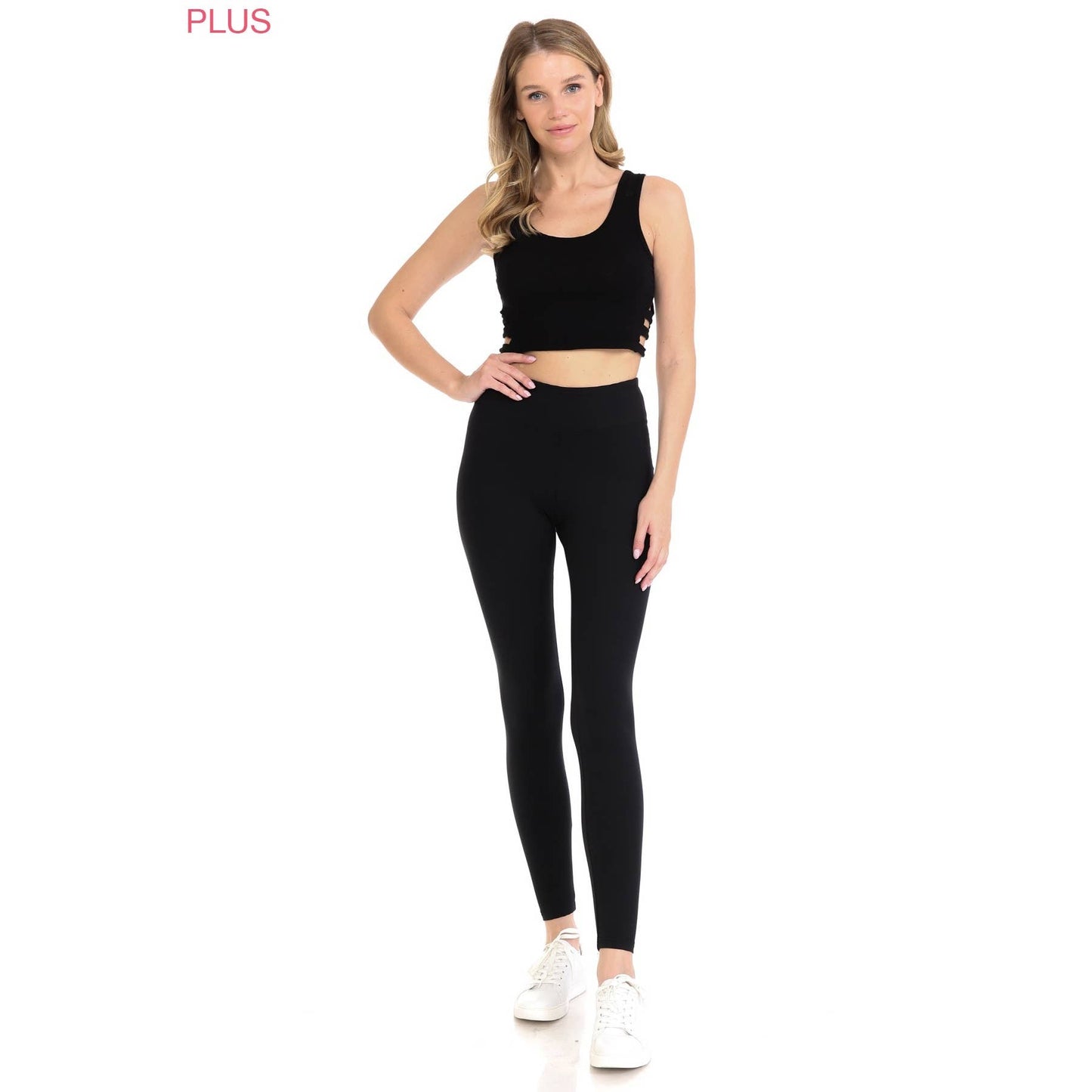 PLUS ACTIVEWEAR: Size 3" Yoga Band Premium Solid Activewear Leggings