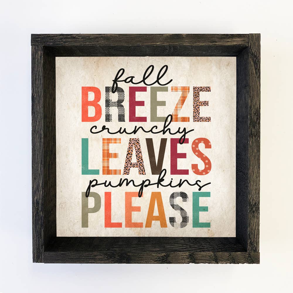HOME: Fall Breeze Crunchy Leaves - Autumn Word Sign - Framed Art