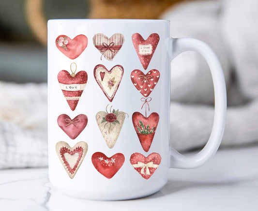 HOME: Valentine Coffee Mug Valentine Farmhouse Country Hearts 15 oz Coffee Mug