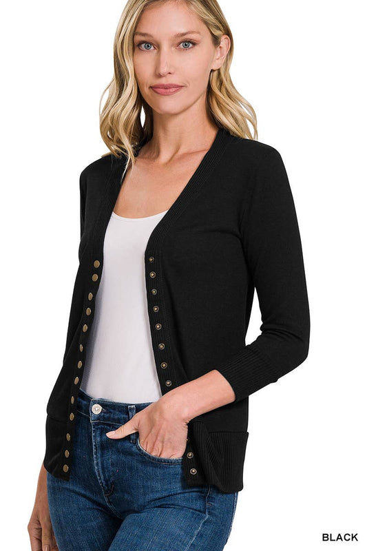 SWEATERS: Snap Button Sweater Cardigan 3/4 Sleeve