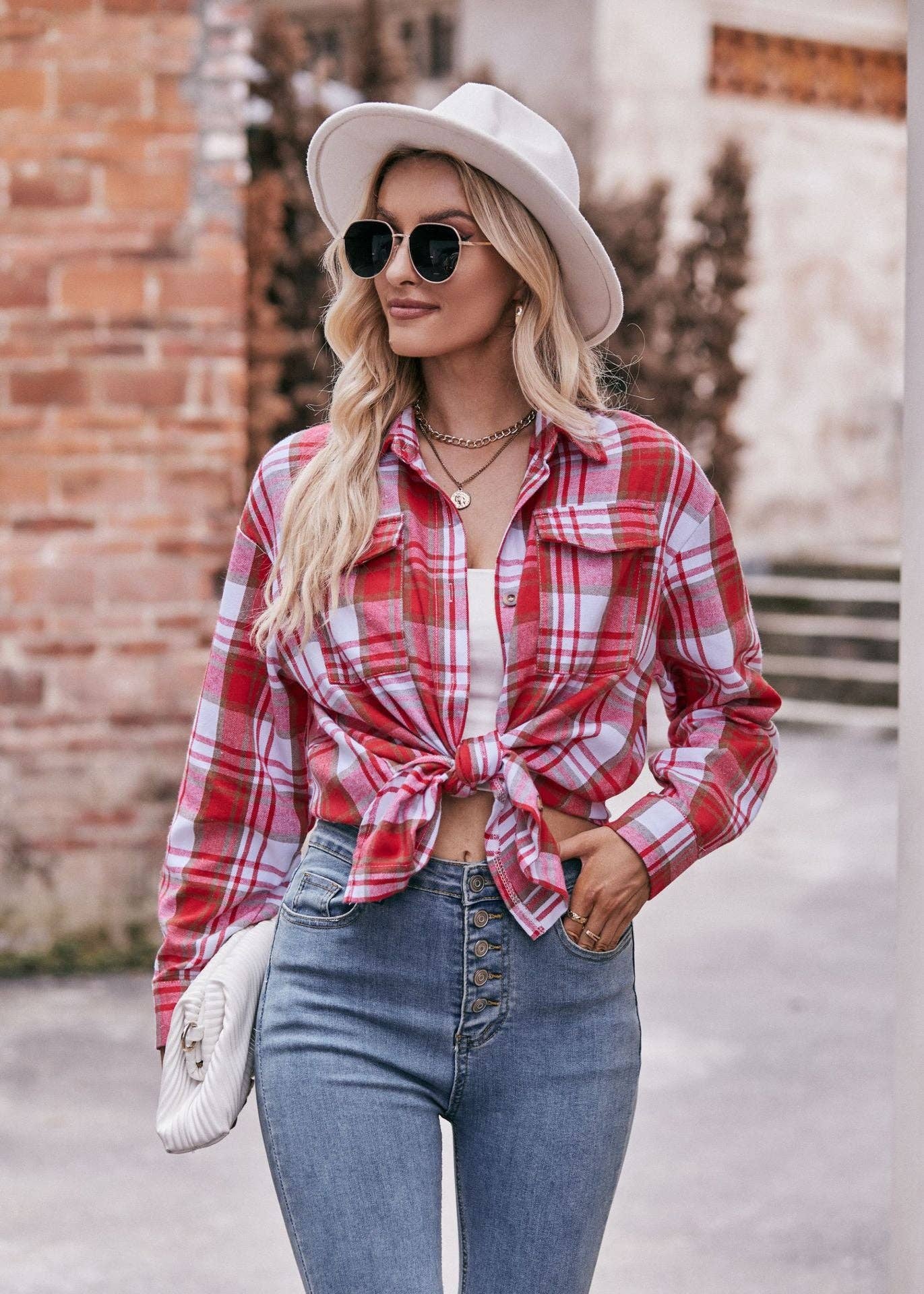 TOPS: Women's Autumn and Winter Casual Fashion Oversized Loose Plaid Shirt
