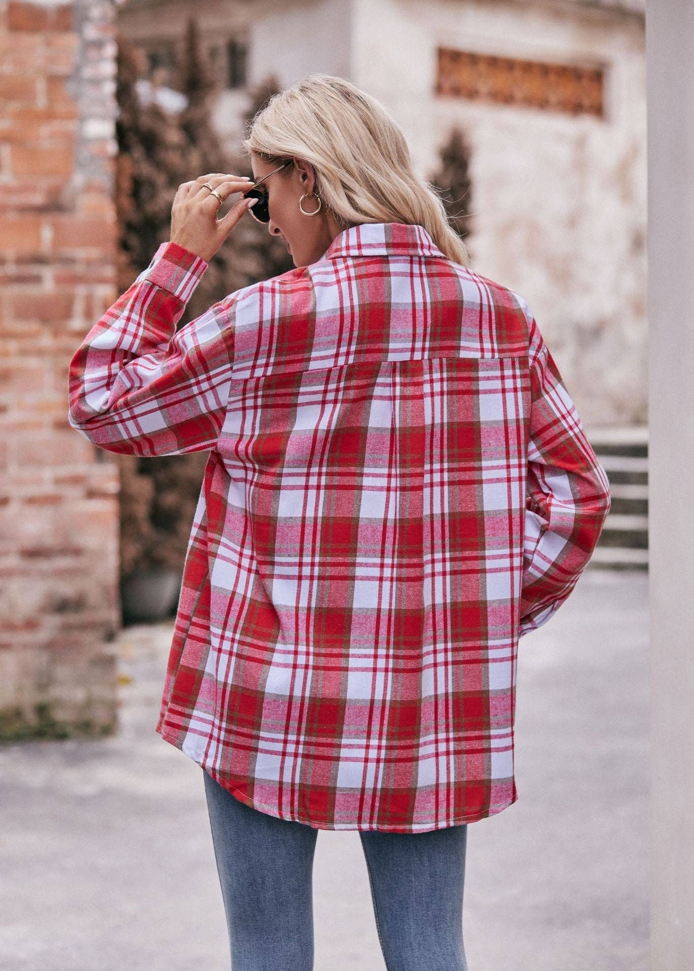 TOPS: Women's Autumn and Winter Casual Fashion Oversized Loose Plaid Shirt