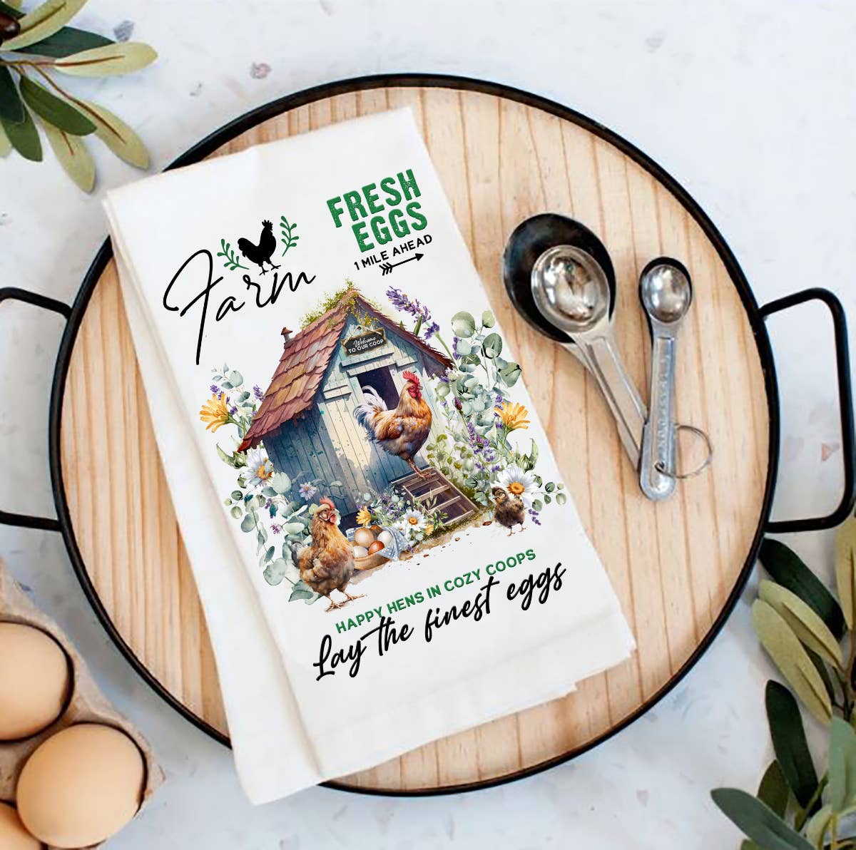 Country Farm Chicken Coop Cotton Tea Towels