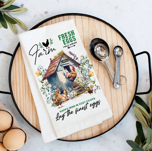 HOME: Tea Towels Country Farm Chicken Coop Cotton Tea Towels