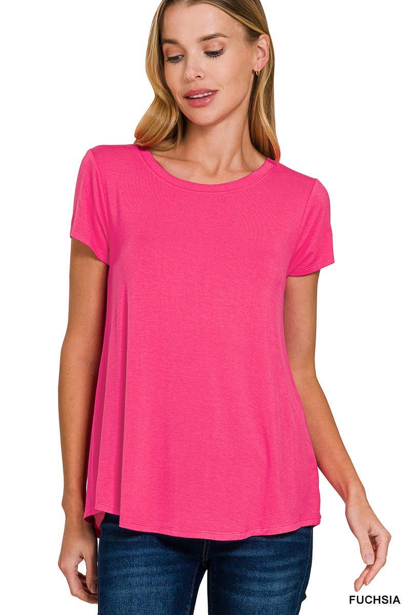 ALL TOPS: Flowy Round Hem Rayon Short Sleeve Top