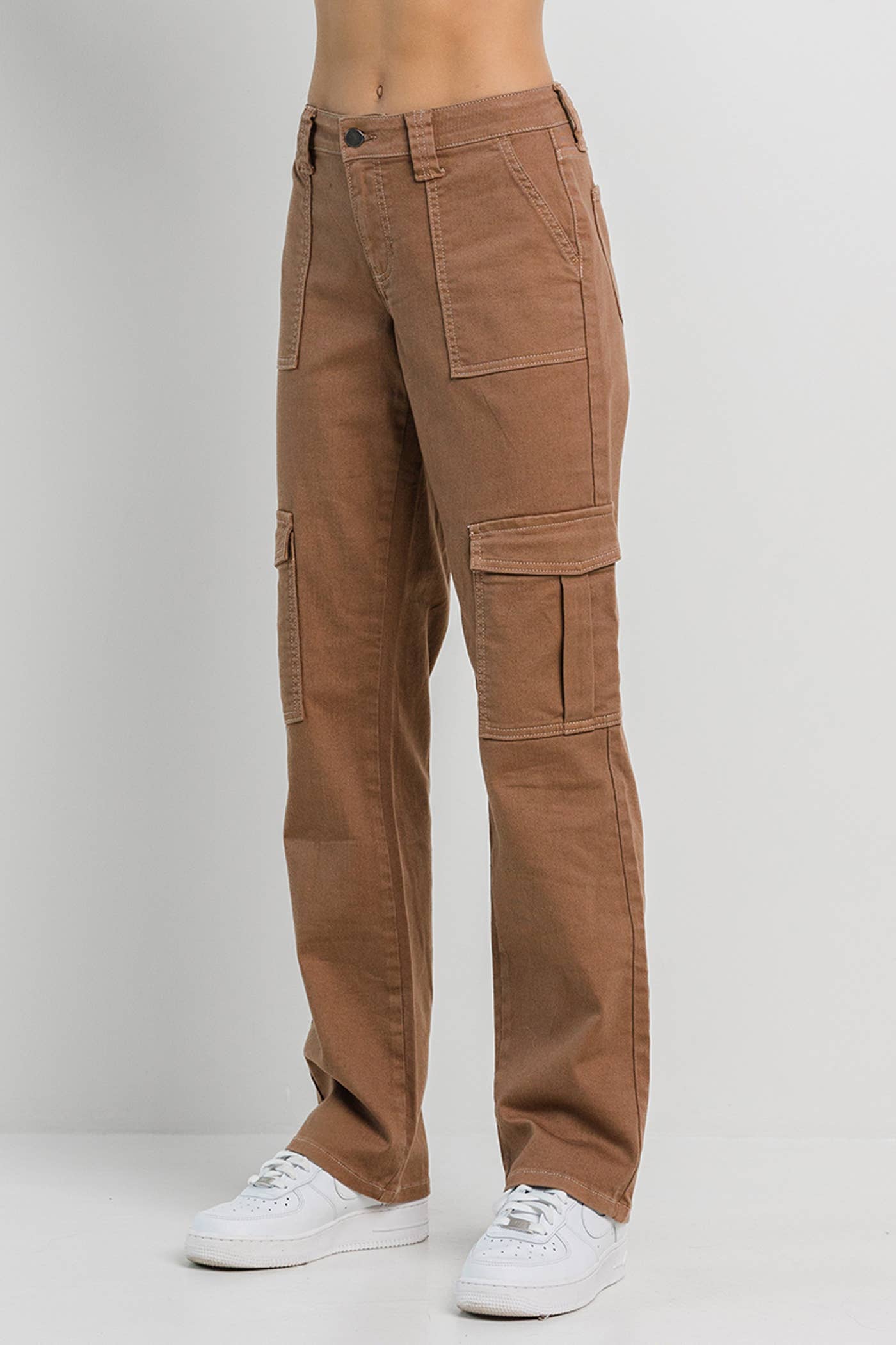BOTTOMS: Taupe Straight Cargo Pants