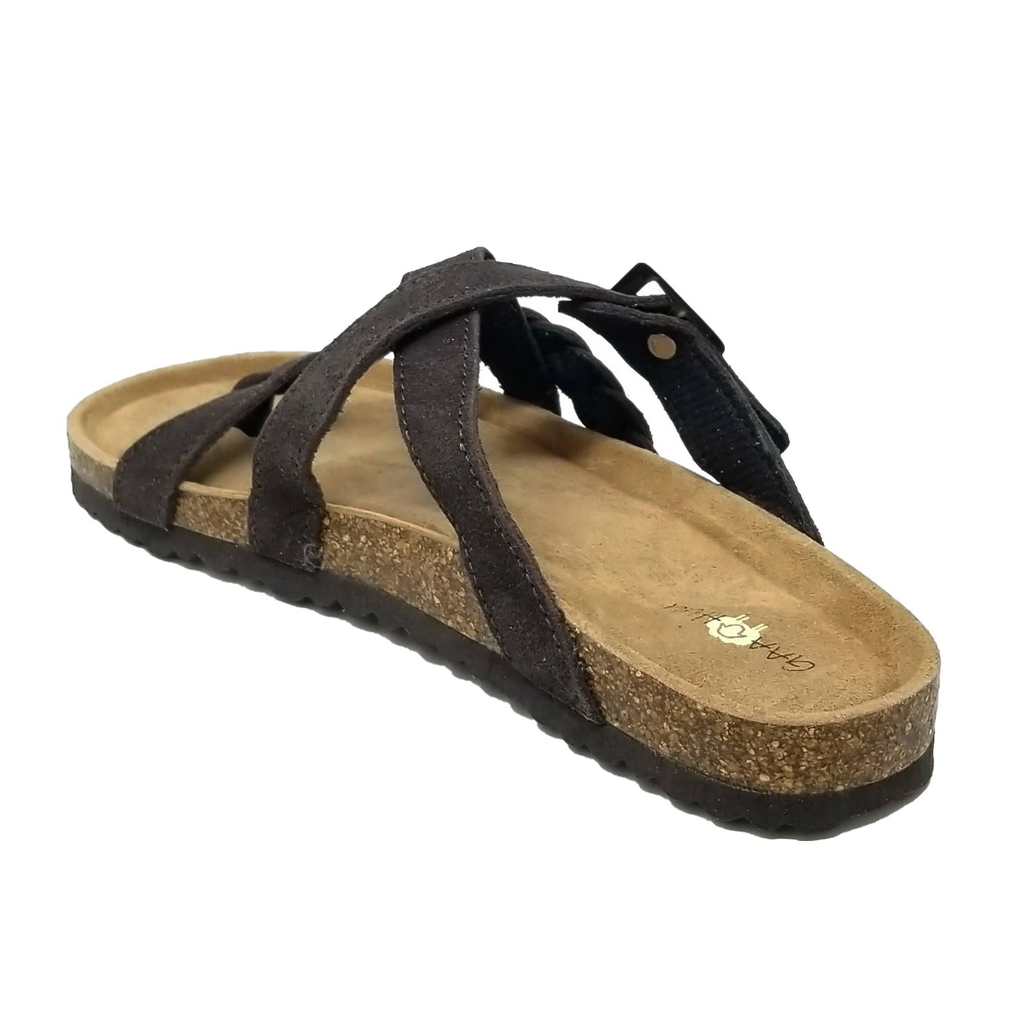 Braided Criss Cross Buckled Leather Footbed Sandal