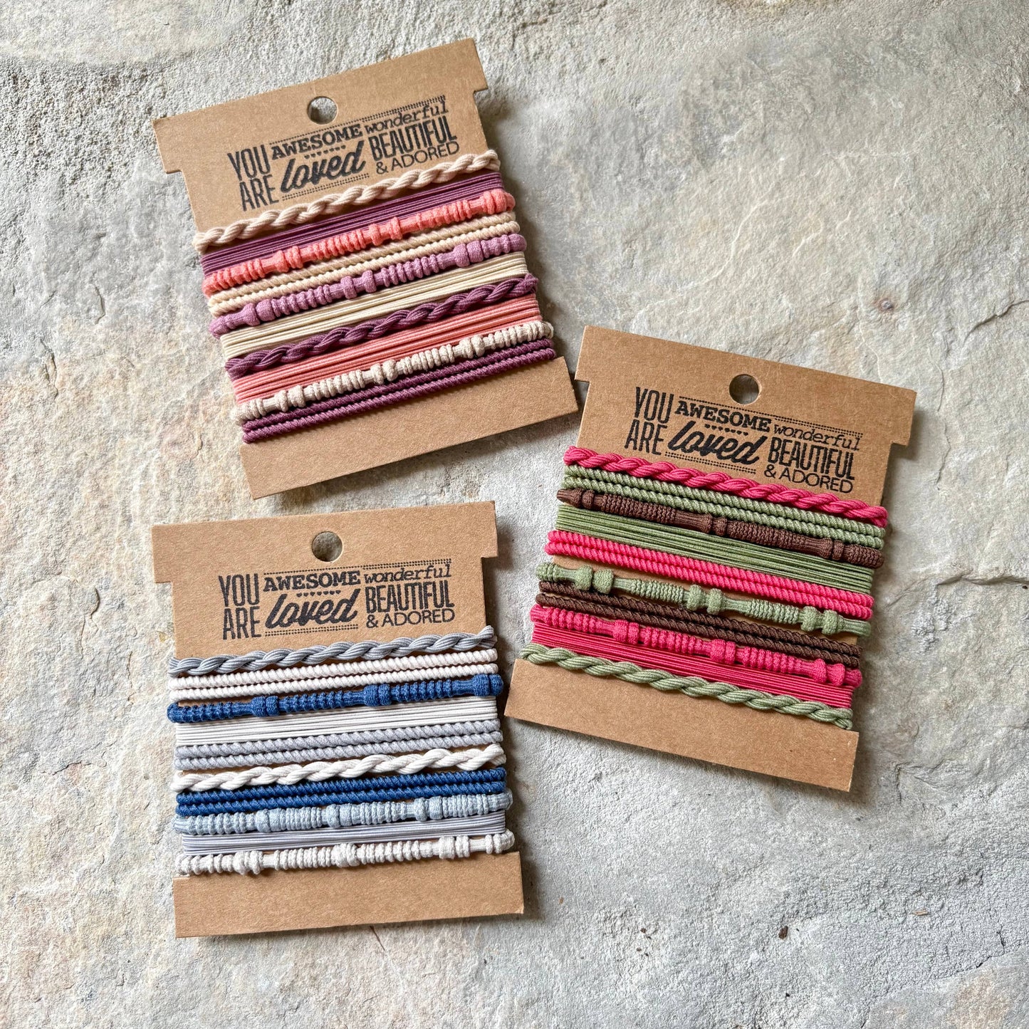 Basic Boho Hair Ties on Kraft Card | Hot Pink & Green
