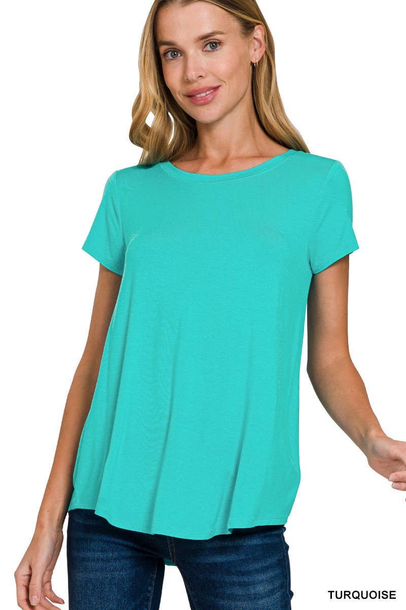 ALL TOPS: Flowy Round Hem Rayon Short Sleeve Top