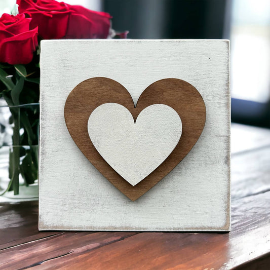 HOME: Sign Rustic/Farmhouse Layered Hearts Wood Block Sign