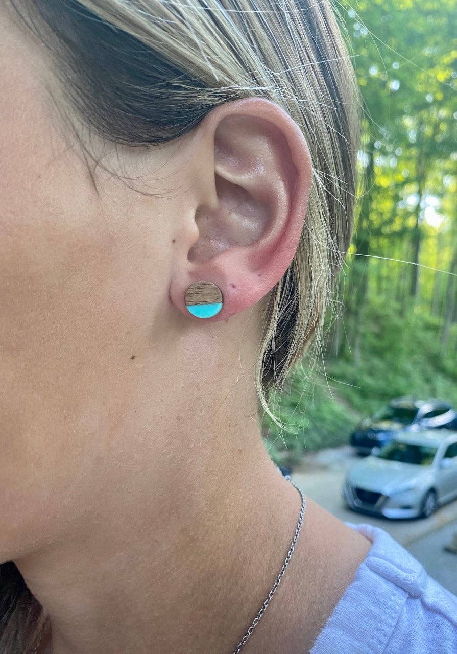 JEWELRY: Aqua Boho Wood Stud Posts + Wood Resin Studs + Minimalist