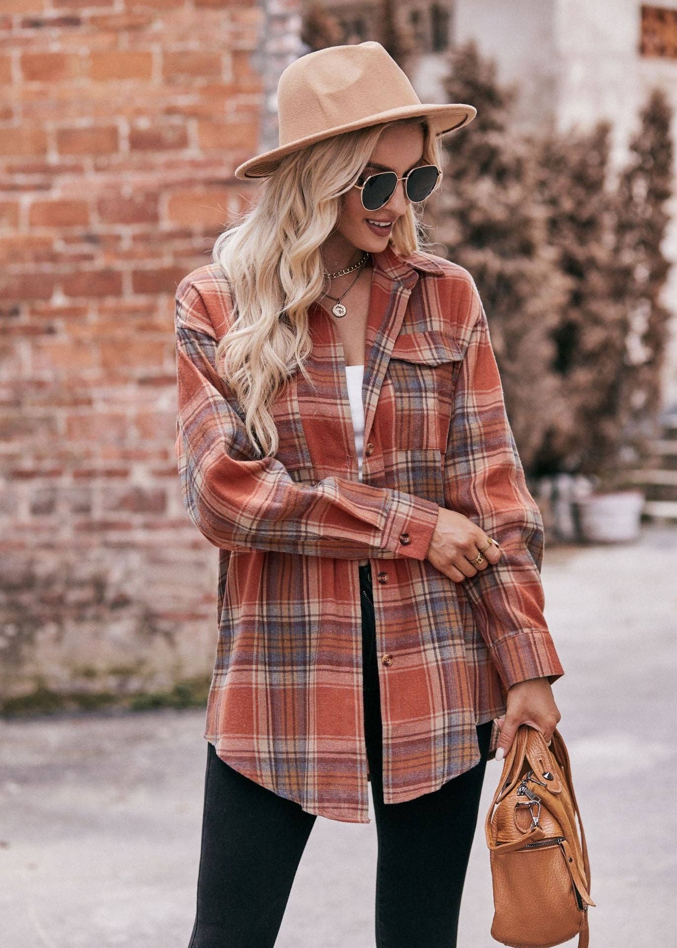 TOPS: Women's Autumn and Winter Casual Fashion Oversized Loose Plaid Shirt