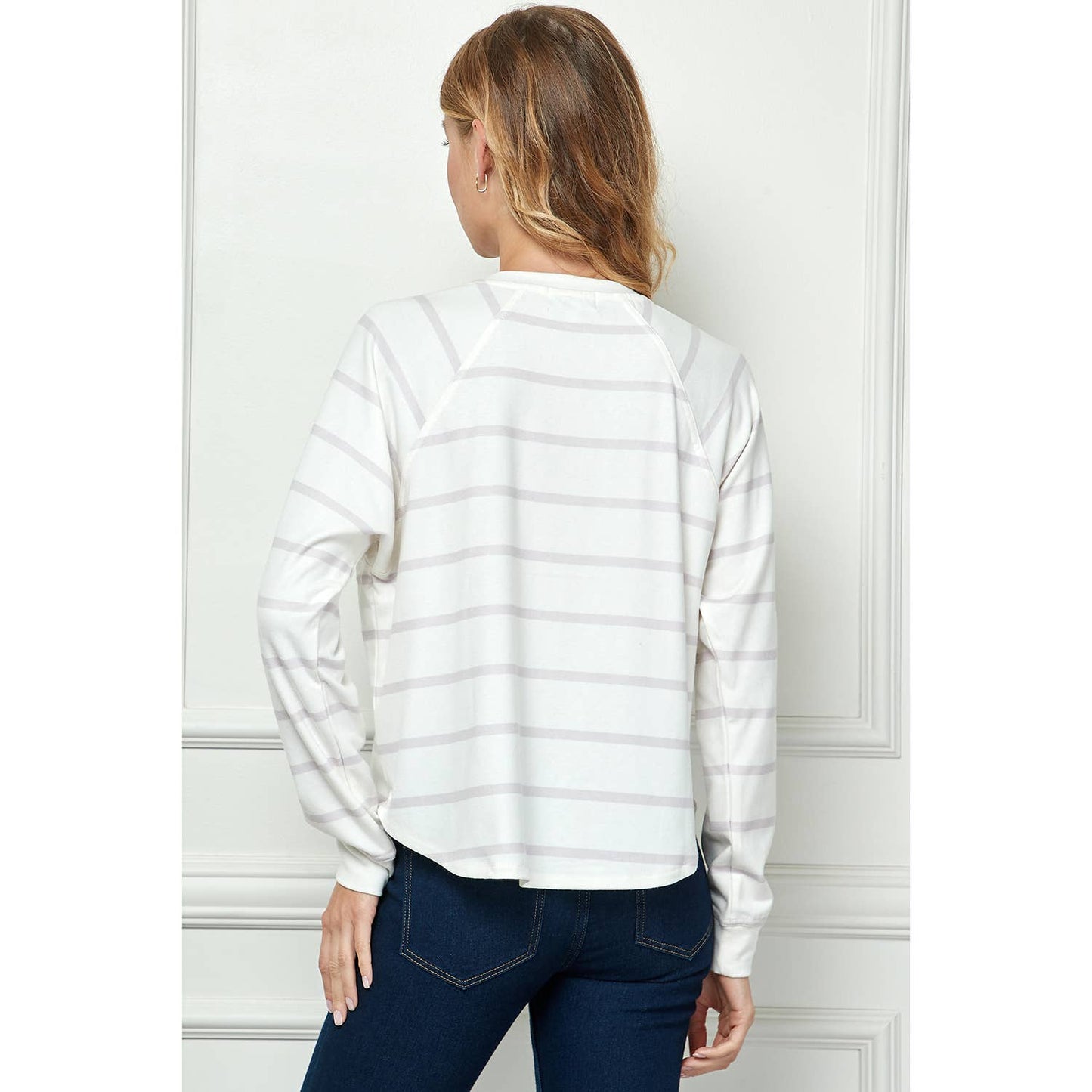 TOPS: LONG SLEEVE STRIPED KNIT TOP WITH BUTTON