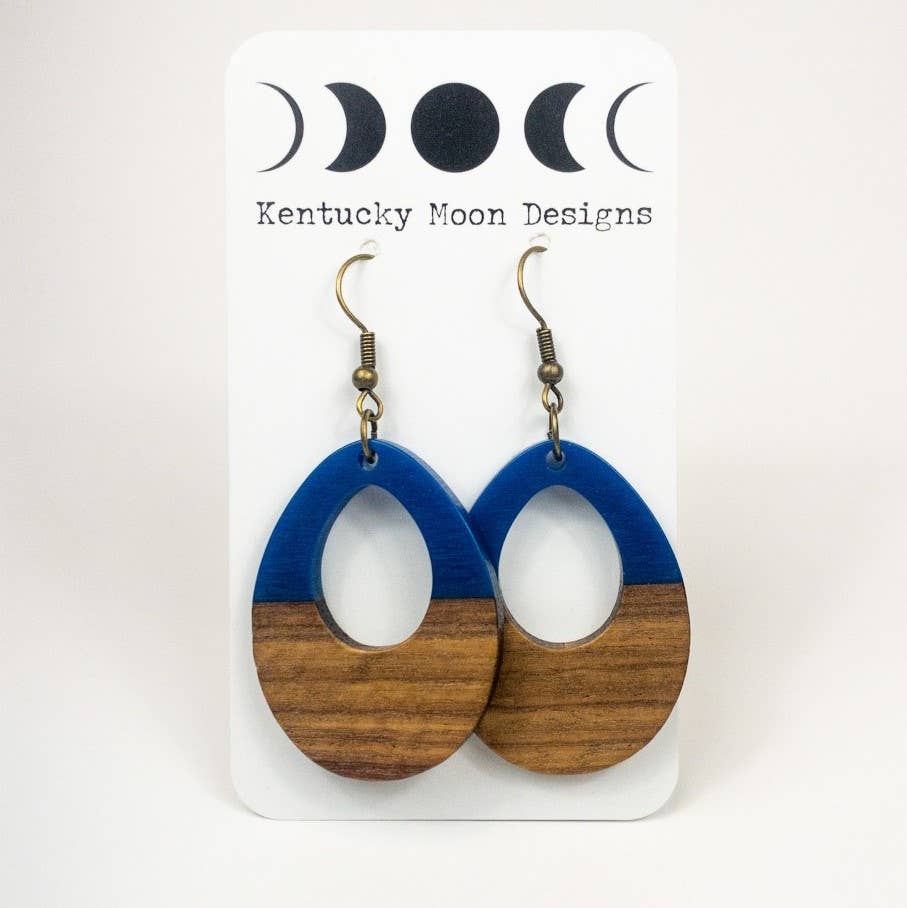 Navy Blue Hollow Tear Earrings Boho Wood Resin Dangle Drop