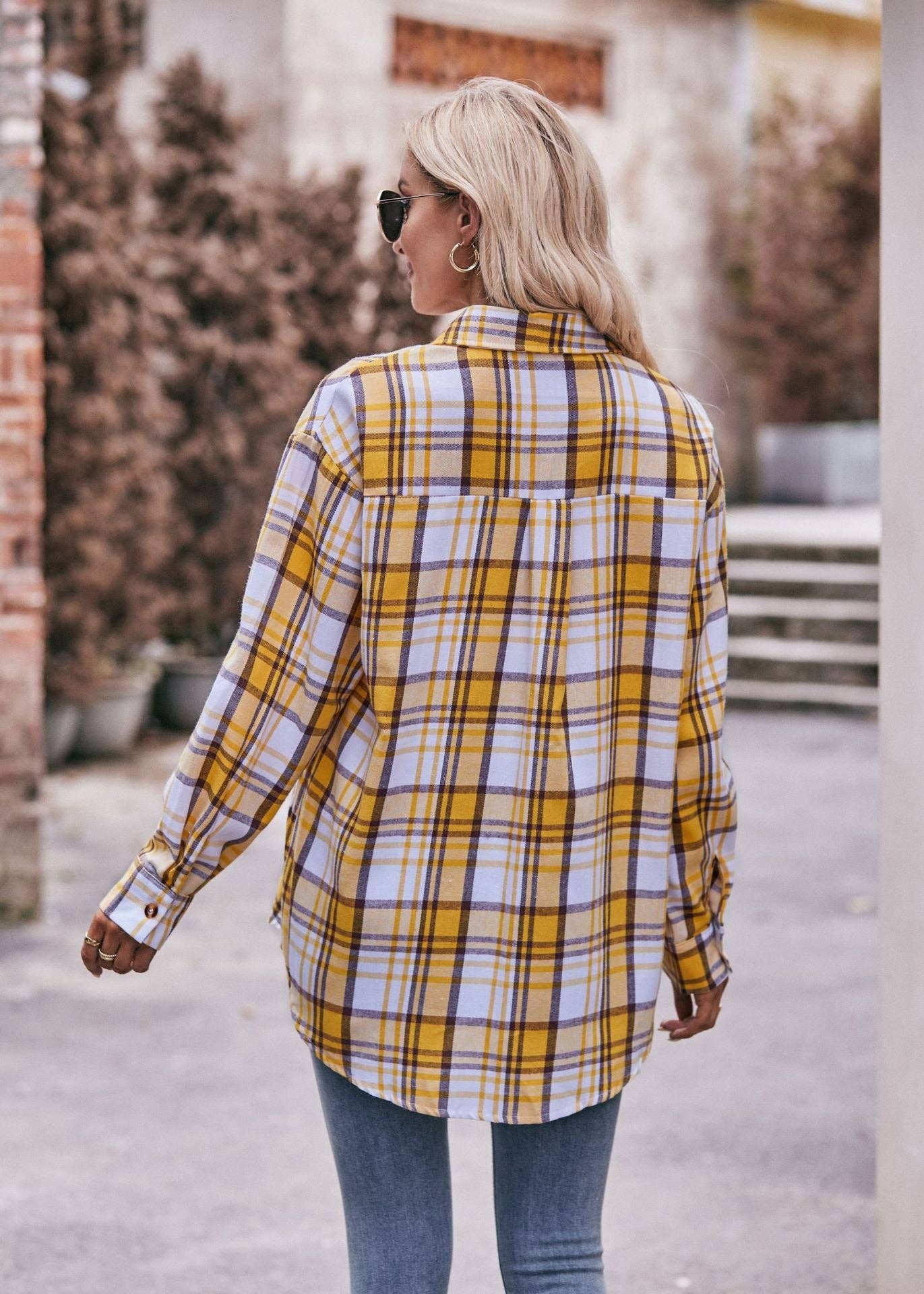 TOPS: Women's Autumn and Winter Casual Fashion Oversized Loose Plaid Shirt