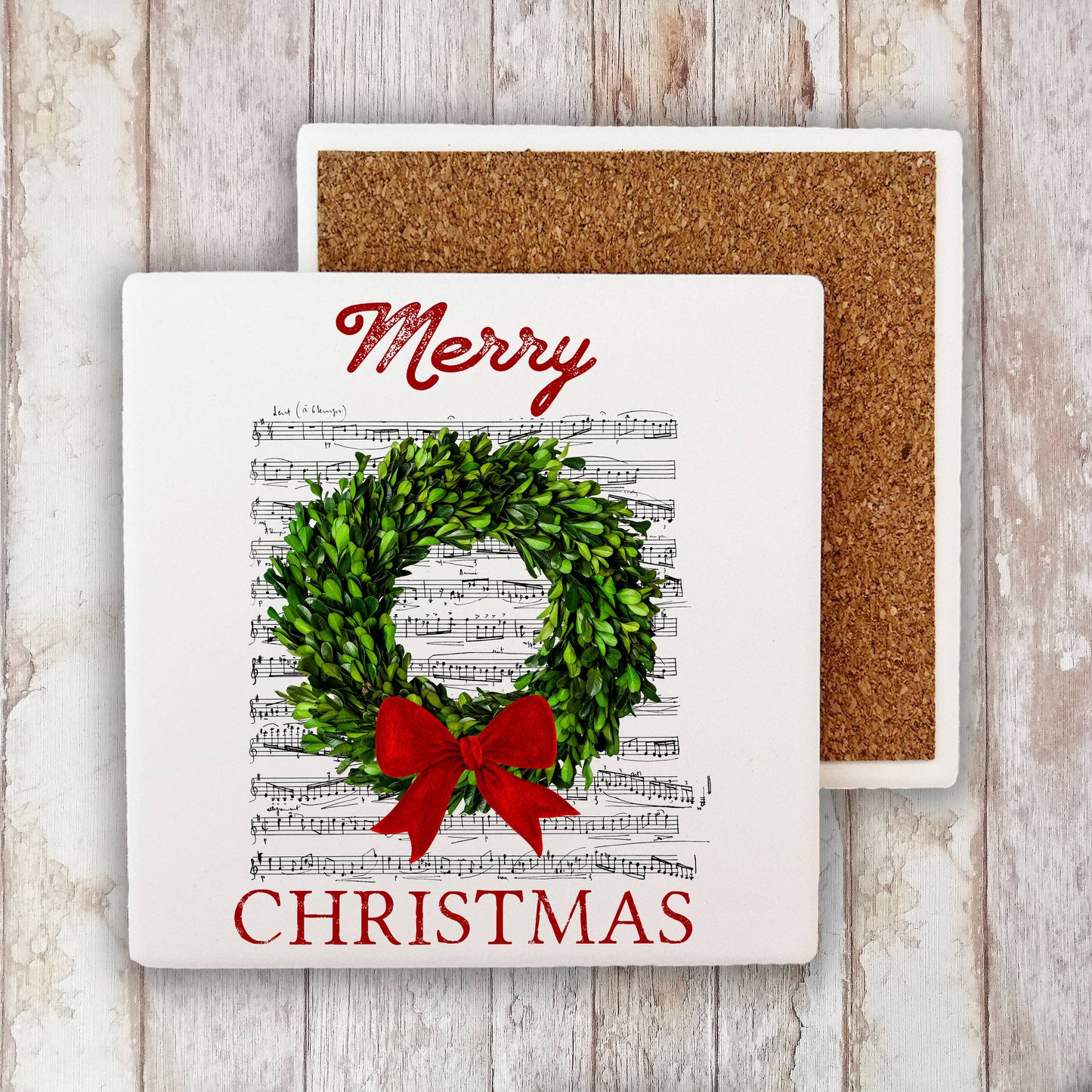 HOME: Christmas Boxwood Wreath Stone Coaster