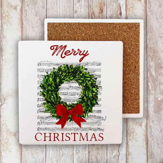 HOME: Christmas Boxwood Wreath Stone Coaster