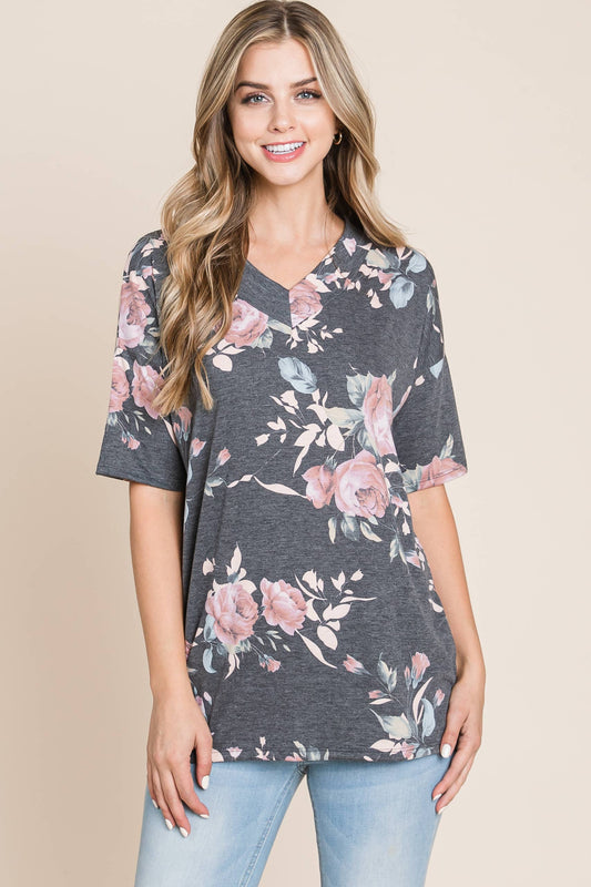 LAST CALL: SIMPLE FLORAL PRINT T-SHIRT