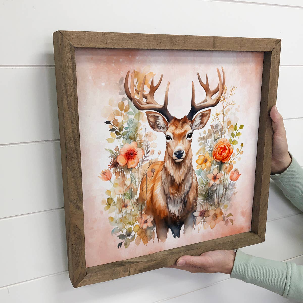 HOME: Deer in Wildflowers Wall Art - Wildlife Canvas Art - Framed