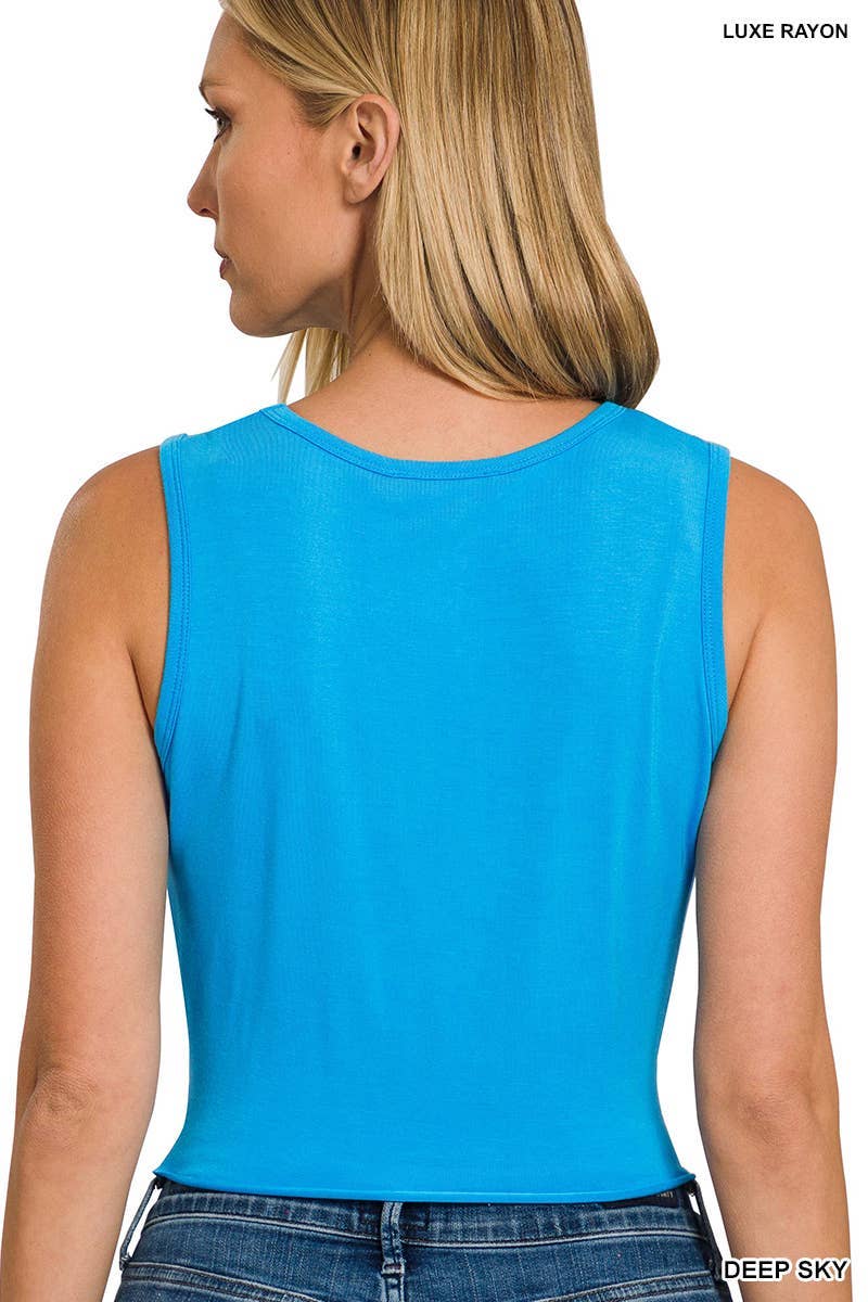 Luxe Rayon Twist Front Sleeveless Crop Top