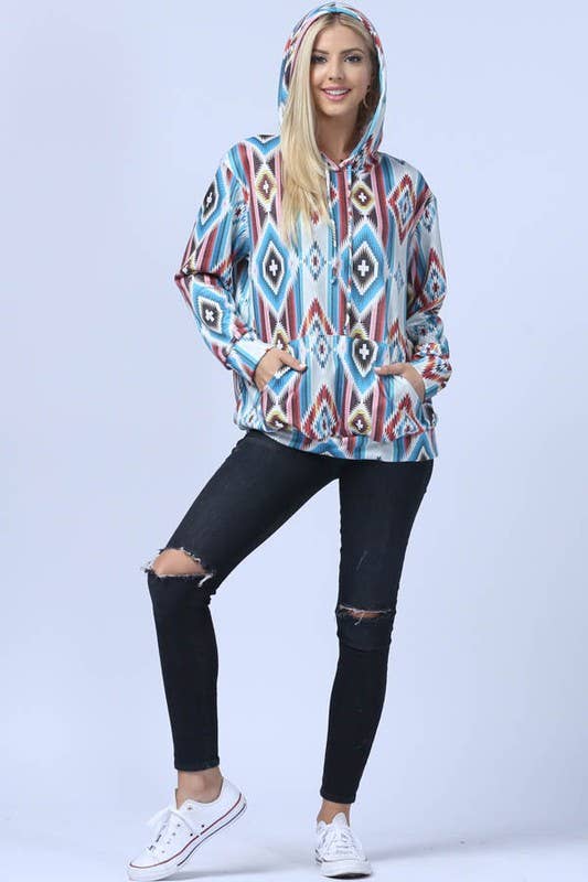 SWEATSHIRT: MANDY AZTEC PRINT FRENCH TERRY HOODIE