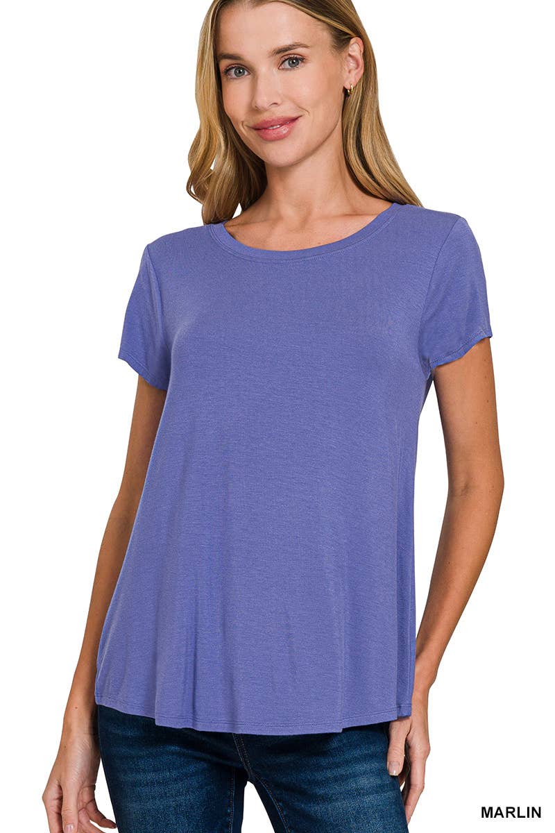 ALL TOPS: Flowy Round Hem Rayon Short Sleeve Top
