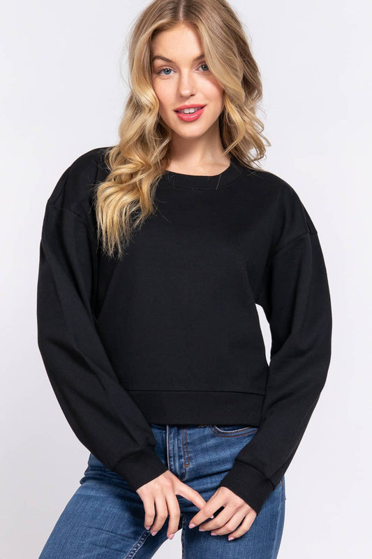 MUST HAVE SWEATESHIRT: Long Sleeve Round Neck Crop Sweatshirt