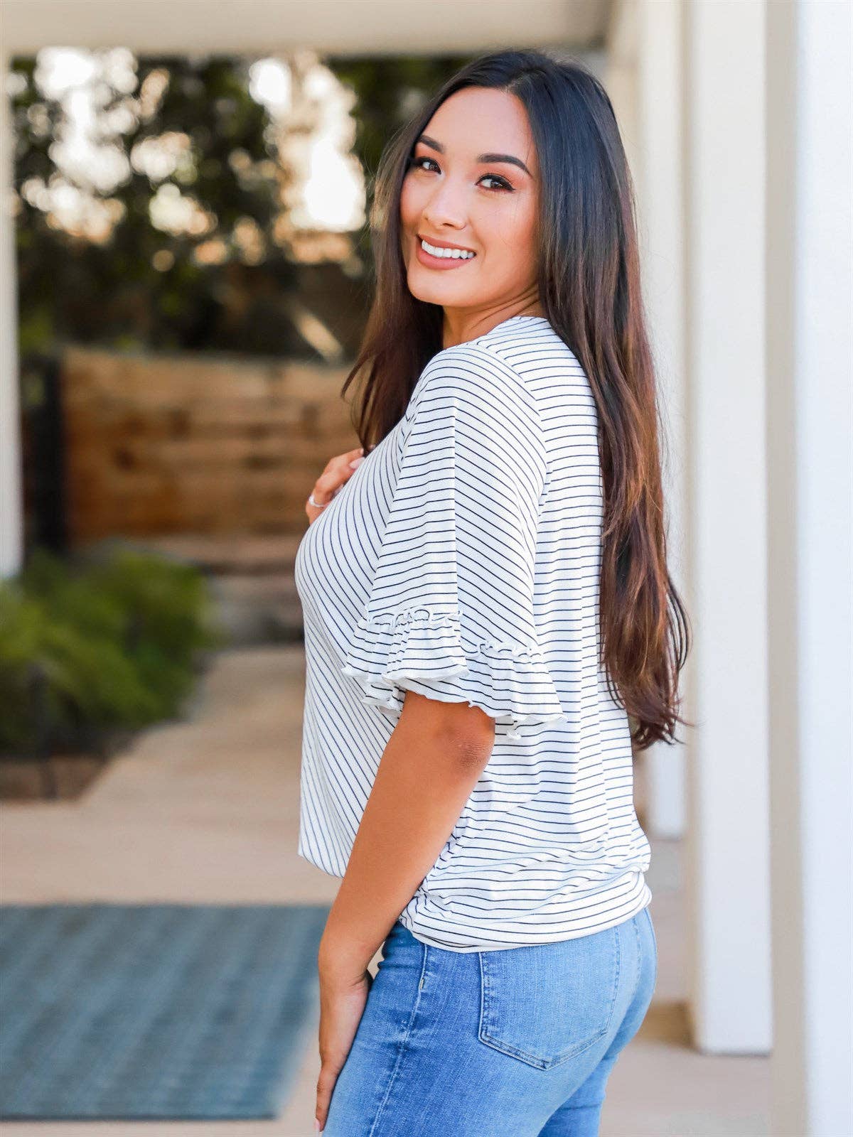 TOPS: Stripe Bell Sleeve Danika Top