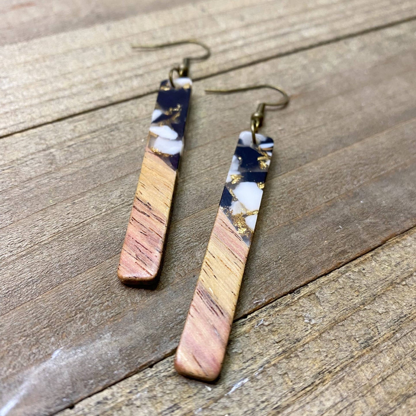 JEWELRY: Black Gold Bohemian Earrings Boho Dangle Wood Resin