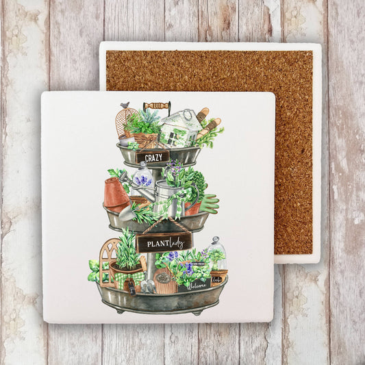 HOME: Coaster Crazy Plant Lady 3 Tier Tray Herbs Stone Coaster
