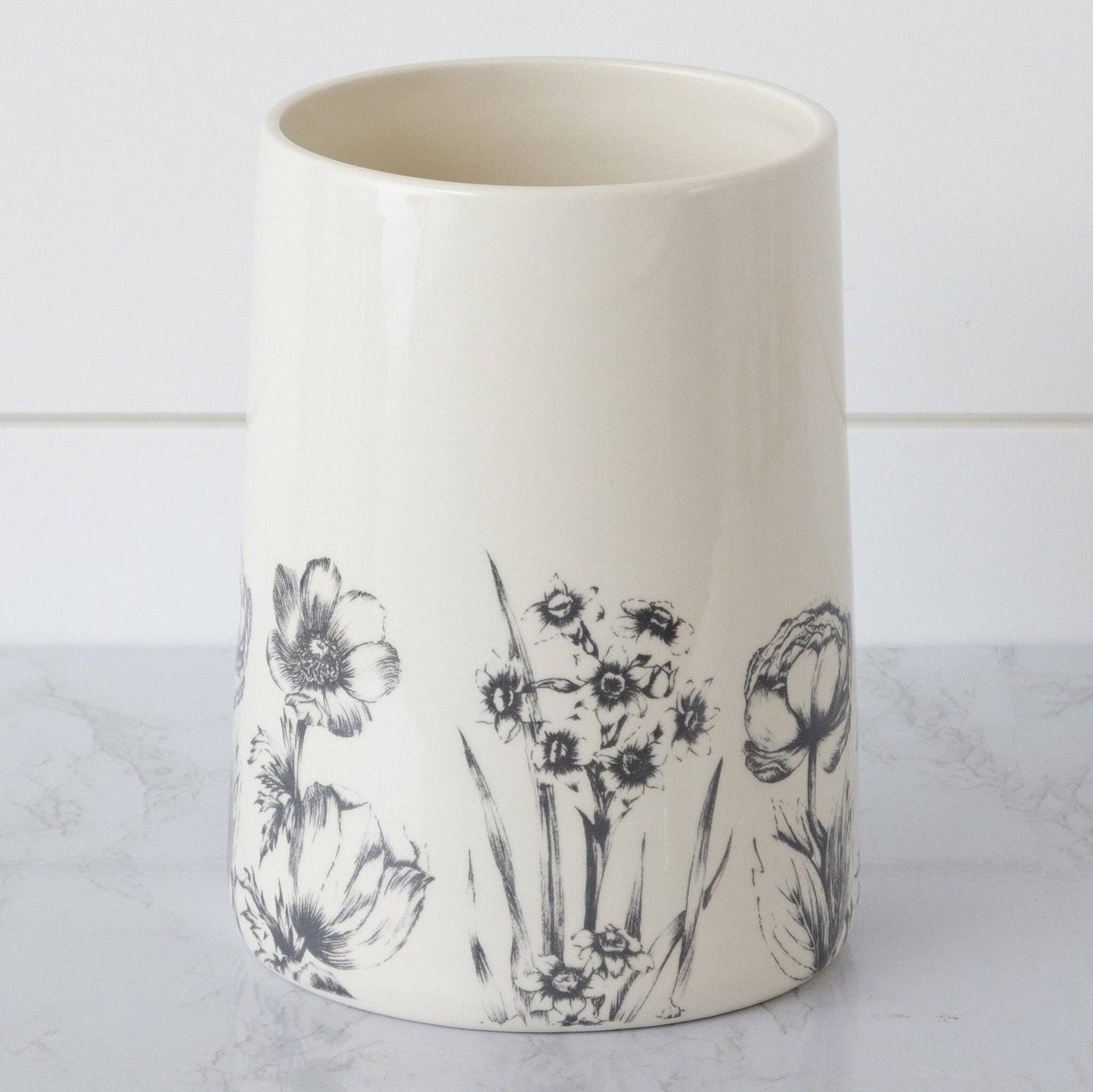 Black and White Botanical Utensil Crock (PC)