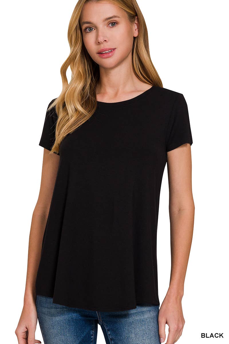 ALL TOPS: Flowy Round Hem Rayon Short Sleeve Top