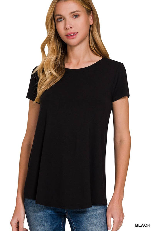 ALL TOPS: Flowy Round Hem Rayon Short Sleeve Top