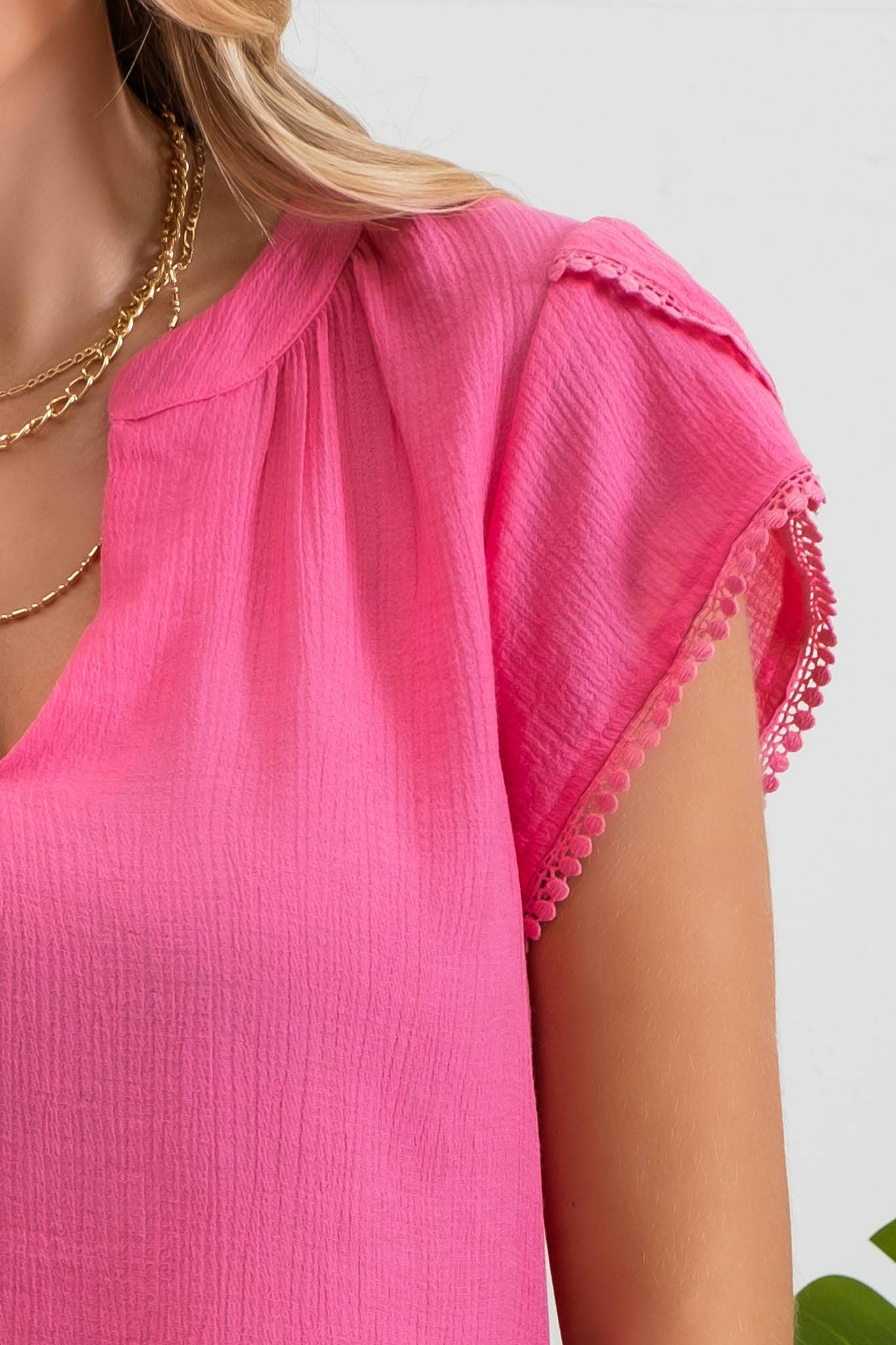 TOPS: SPLIT NECK PETAL TASSEL SLEEVE BLOUSE