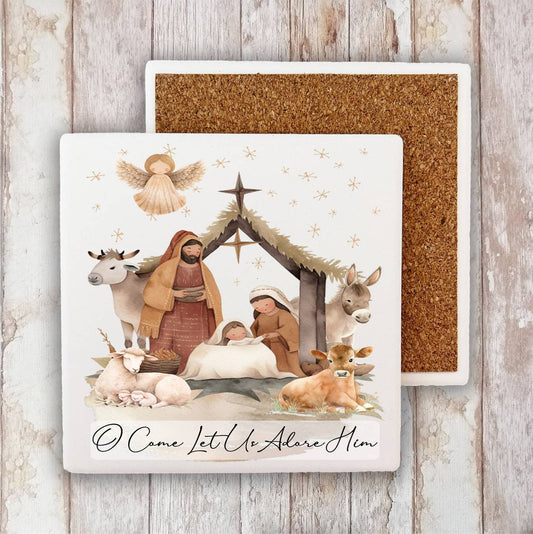 HOME: Christmas Nativity Christ is Born Stone Coaster