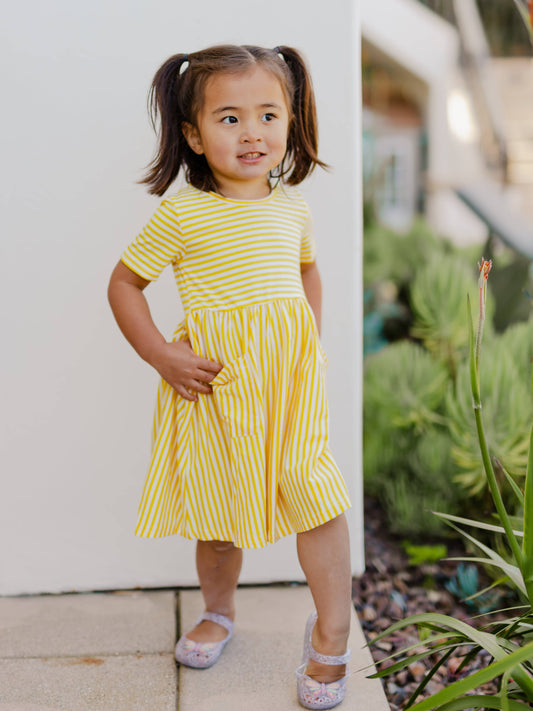 CHILDRENS: Striped Pocket Little Girls Dress