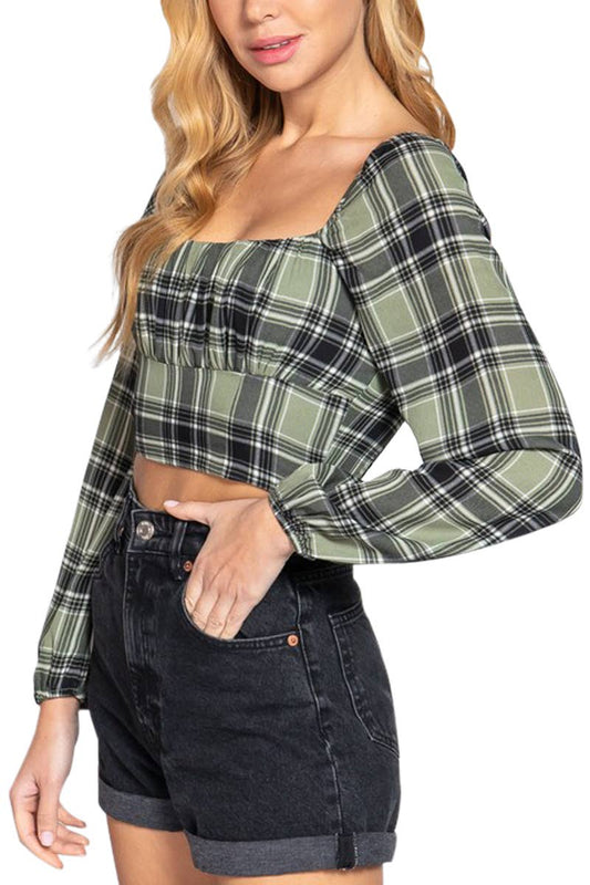 LAST CALL: Plaid Print Woven Crop Top