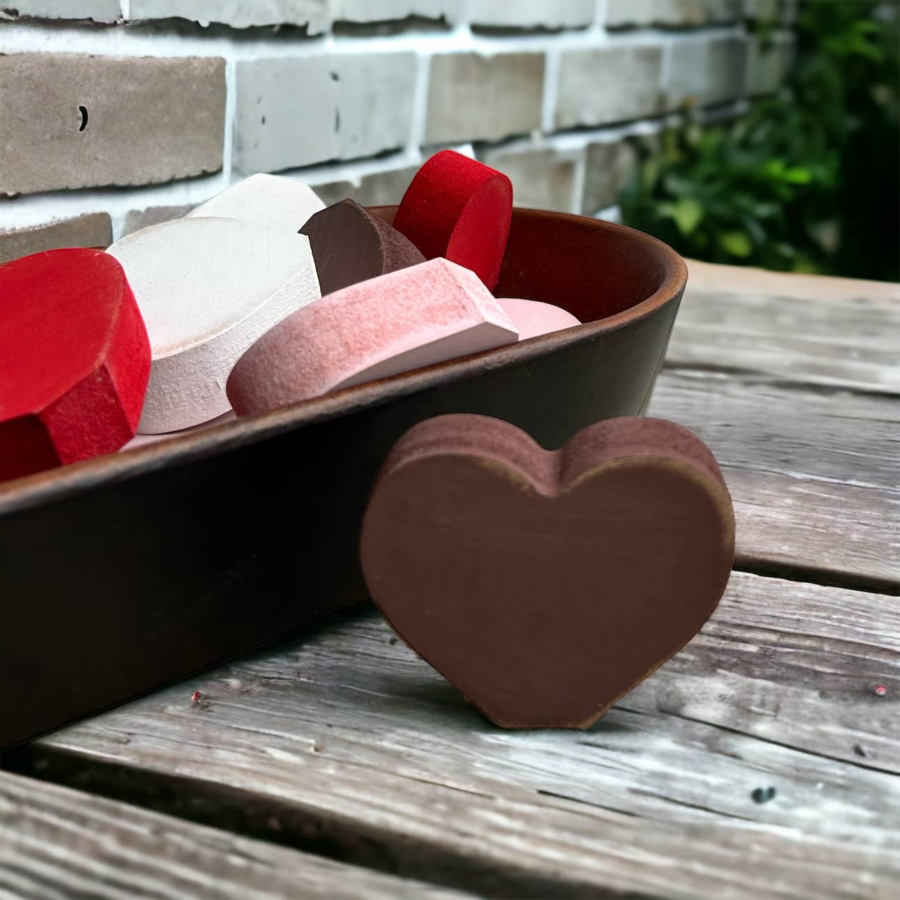 HOME: Sign Primitive/Rustic MINI Wood Valentine’s Day Hearts - set of 3