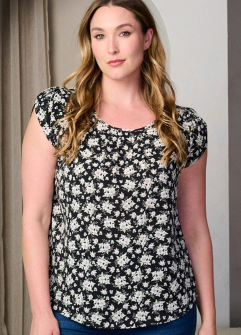 TOPS: PLUS Blouse SIZE CAP SLEEVE FLORAL TUNIC BLOUSE TOP